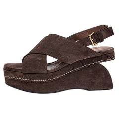 Marni Brown Suede Crisscross Wedge Sandals Size 39