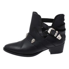 Philipp Plein Black Leather Skull Detail Ankle Boots Size 37