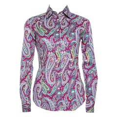 Etro Purple Paisley Print Stretch Cotton Long Sleeve Shirt S