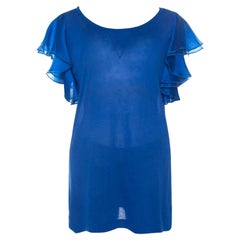 Gucci Blue Jersey and Silk Ruffled Sleeve Top S