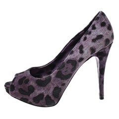 Dolce & Gabbana Purple/Black Leopard Print Canvas Peep Toe Pumps Size 37