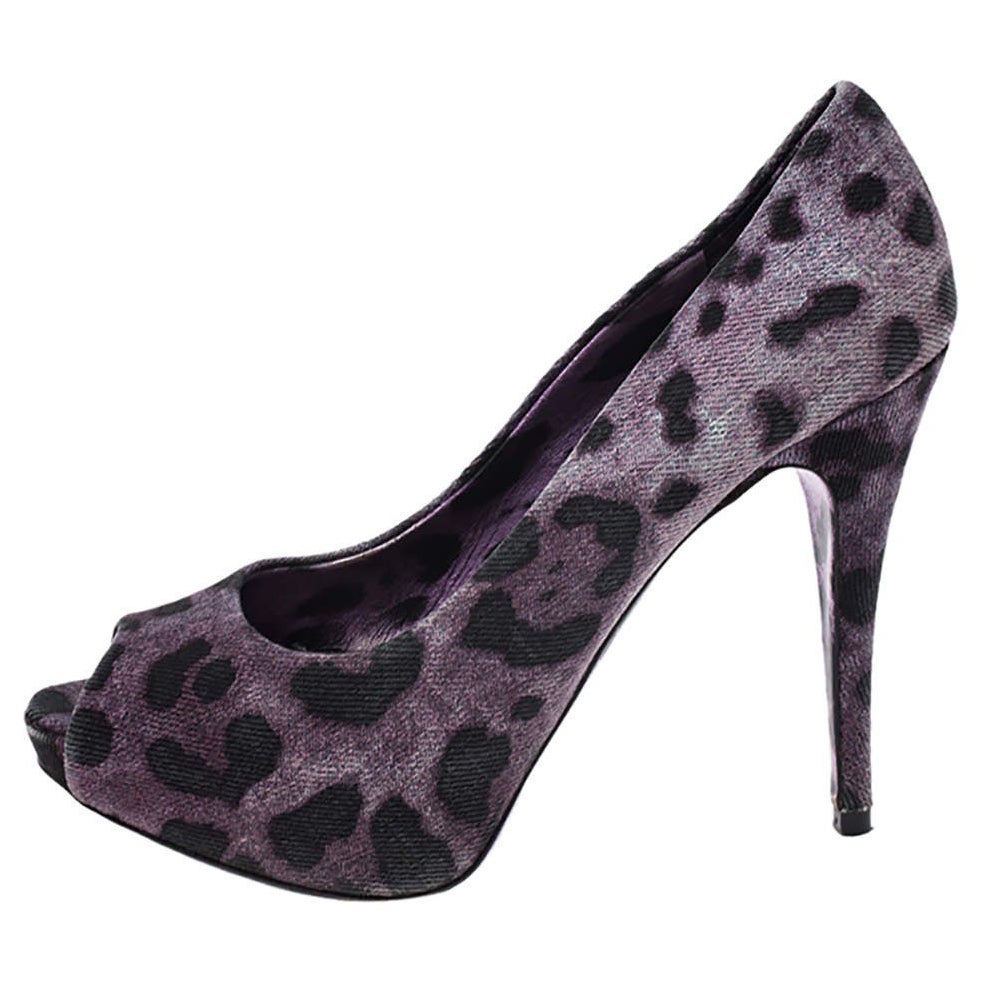 Dolce & Gabbana Purple/Black Leopard Print Canvas Peep Toe Pumps Size 37