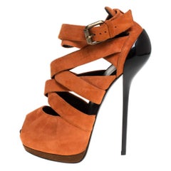 Giuseppe Zanotti Orange Wildleder Riemchen-Plateausandalen mit Peep Toe Größe 38