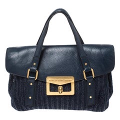 Used Marc by Marc Jacobs Blue Straw and Leather Flap Satchel