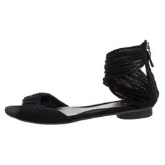 Fendi Schwarze flache Sandalen aus Mesh-Stoff mit offener Zehe Größe 36,5