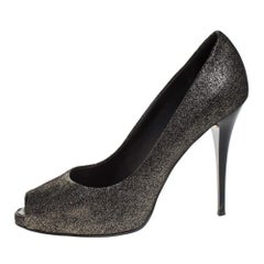 Giuseppe Zanotti Black/Grey Glitter Fabric Peep Toe Pumps Size 40