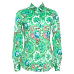 Etro Green Floral Paisley Print Stretch Cotton Shirt S