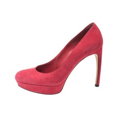 Alexander McQueen Red Suede Horn Heel Platform Pumps Size 37