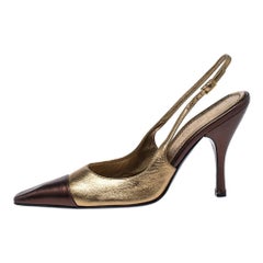 Casadei Metallic Gold/Brown Leather Pointed Toe Slingback Sandals Size 37.5 (Sandales à talon aiguille en cuir métallisé or/brun)
