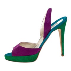 Brian Atwood Multicolor Suede Peep Toe Slingback Platform Sandals Size 39.5