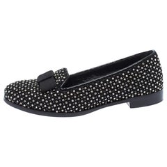 Sergio Rossi Black Crystal Embellished Fabric Bow Detail Flat Loafers Size 36.5