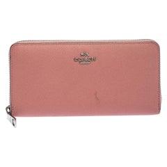 Used Coach Pink Leather Zip Around Wallet