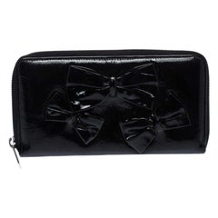 Valentino Black Patent Leather Bow Continental Zip Around Wallet