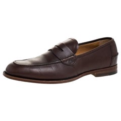 Gucci Brown Leather Slip On Penny Loafers Talla 42
