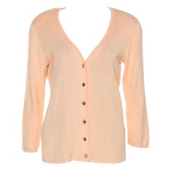 Escada Peach Rib Knit Padded Shoulder Button Front Cardigan M