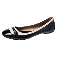 Tod's Black/White Patent Leather And Leather Buckle Detail Ballet Flats Size 40