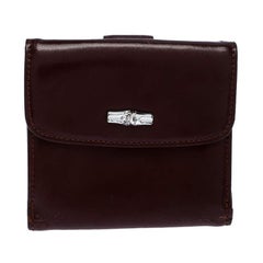 Longchamp Maroon Leder Roseau Kompaktes Portemonnaie aus Leder