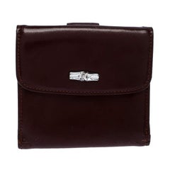 Longchamp Maroon Leather Roseau Compact Wallet