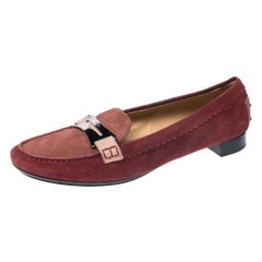 Used Tod's Red Suede Penny Loafers Size 40