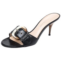 CasadeI Black Leather Buckle Detail Slide Sandals Size 37.5