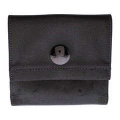 Longchamp Metallic Grey Leather Flap Button Compact Wallet