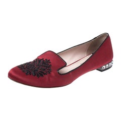 Miu Miu Red Satin Embroidered Crystal Studded Smoking Slippers Size 38.5