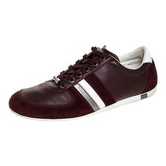 Used Dolce & Gabbana Burgundy Leather and Suede Metal Logo Sneakers Size 43.5