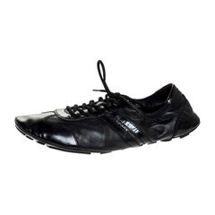 Prada Black Leather and Patent Leather Lace Up Sneakers Size 41