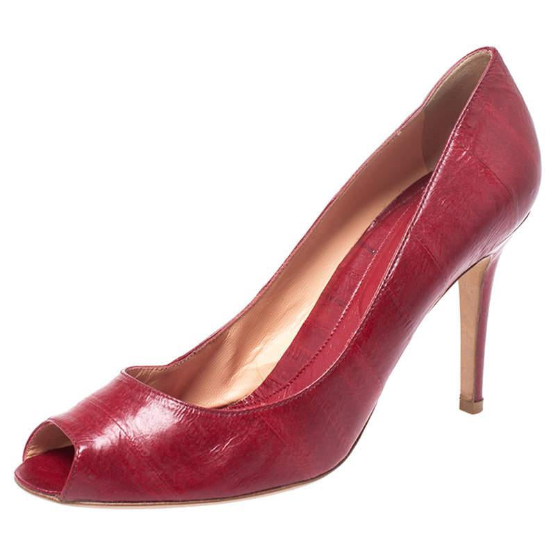Sergio Rossi Red Leather Peep Toe Pumps Size 40