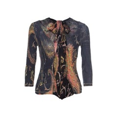 Roberto Cavalli Cuello de punto elástico estampado negro Top con detalle de lazo S