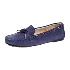 Tod`s Purple Nububk Leather Bow Gommino Loafers Size 38.5