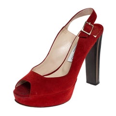 Jimmy Choo - Sandales à talons compensés Lexy à bout ouvert en cuir suédé rouge, taille 37,5