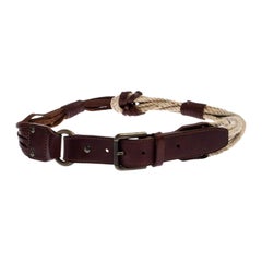 Bottega Veneta Brown/Beige Leather and Rope Knot Buckle Belt 85CM
