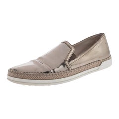 Tod's Metallic Rose Gold Patent Leather Slip On Espadrilles Sneakers Size 37.5