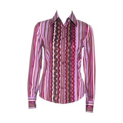 Etro Multicolour Striped Cotton Ruffled Detail Shirt S