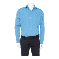 Tom Ford Blau Pinpoint Baumwolle Classic Fit Hemd XL