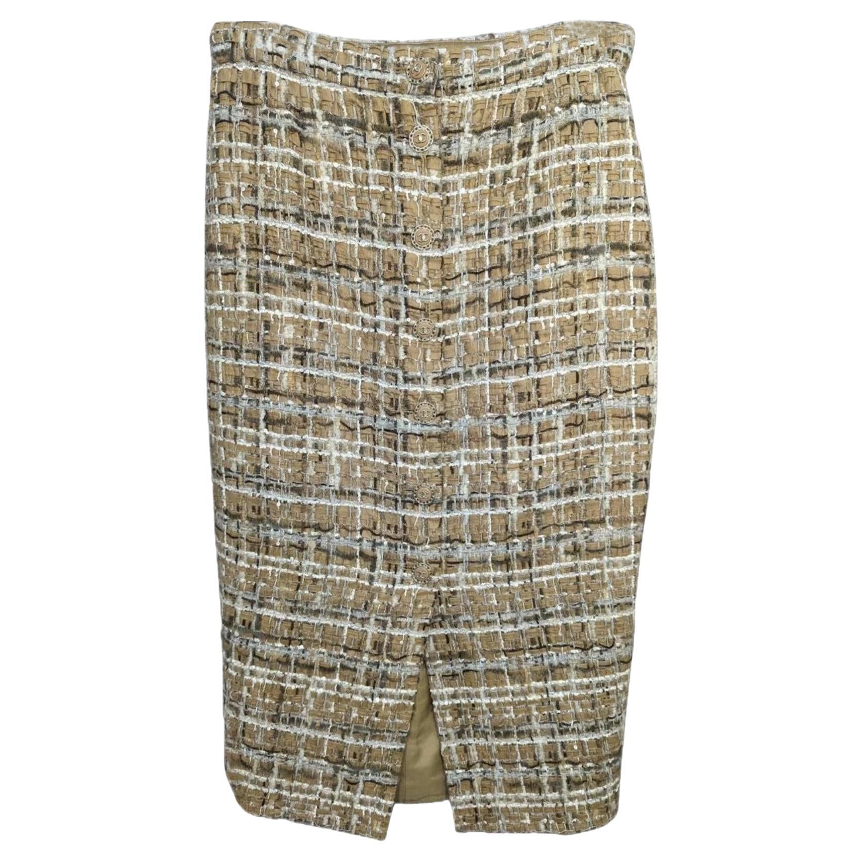 Chanel 6K$ Beige Ribbon Tweed Skirt For Sale