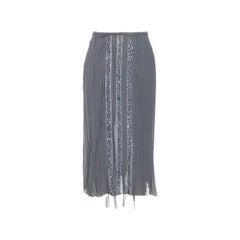 Alberta Ferretti Grey Silk Sequin Embellished Pleated Midi Skirt S