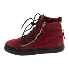 Used Giuseppe Zanotti Red Suede Mid Top Sneakers Size 36