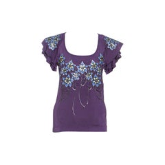 Just Cavalli Purple Stretch jersey Floral Embossed Detail Top M