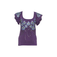 Just Cavalli Lila Stretch Jersey Floral geprägtes Detail Top M