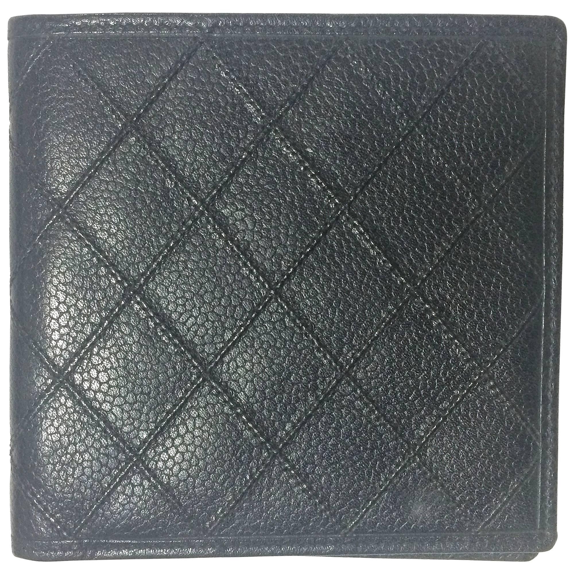 MINT. Vintage CHANEL black caviar leather square wallet, bill, card case. Unisex