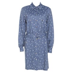 Kenzo Blue Denim Cactus Print Belted Shirt Dress L