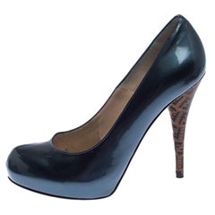 Fendi Blue Patent Leather Zucca Heel Platform Pumps Size 39