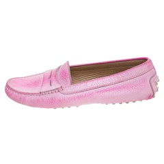 Tod's Pink Leather Penny Slip On Loafers Size 37.5