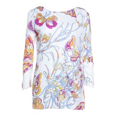 Emilio Pucci White Butterfly Print Knit Tunic Top M
