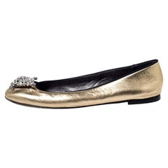 Giuseppe Zanotti Metallic Gold Leather Crystal Embellished Ballet Flats Size 38