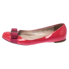 Salvatore Ferragamo Pink Patent Leather Vara Bow Ballet Flats Size 37