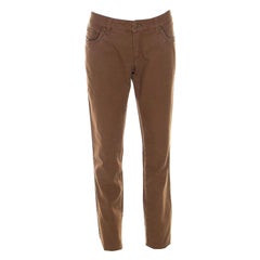 Roberto Cavalli Brown Stretch Cotton Leather Piping Detail Jeans M