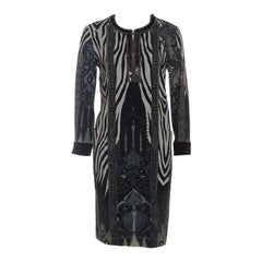 Etro Grey Zebra Print Embellished Neckline Shift Dress M